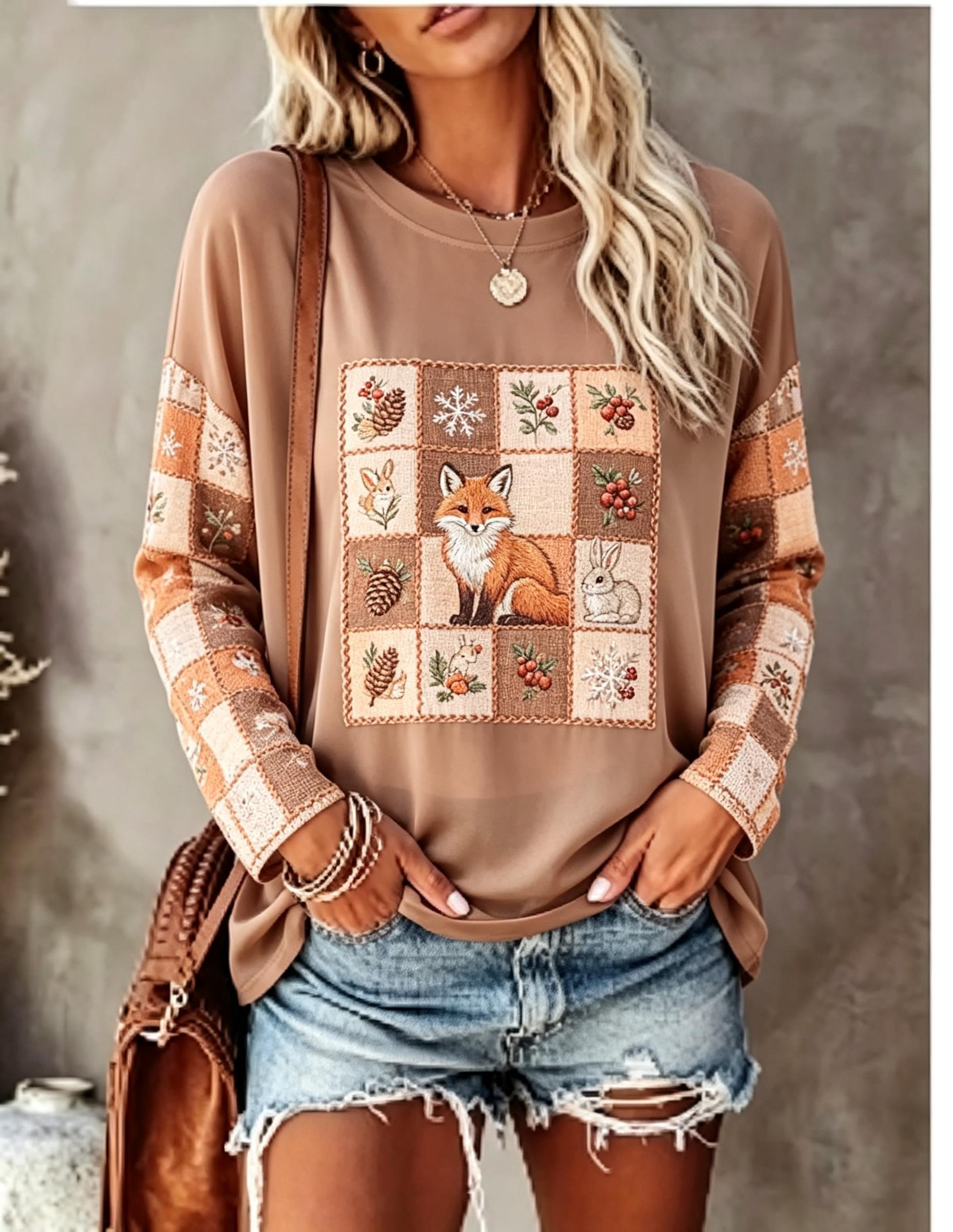 Women Long Sleeve T Shirt Fox  - đánh giá và giá T-Shirts