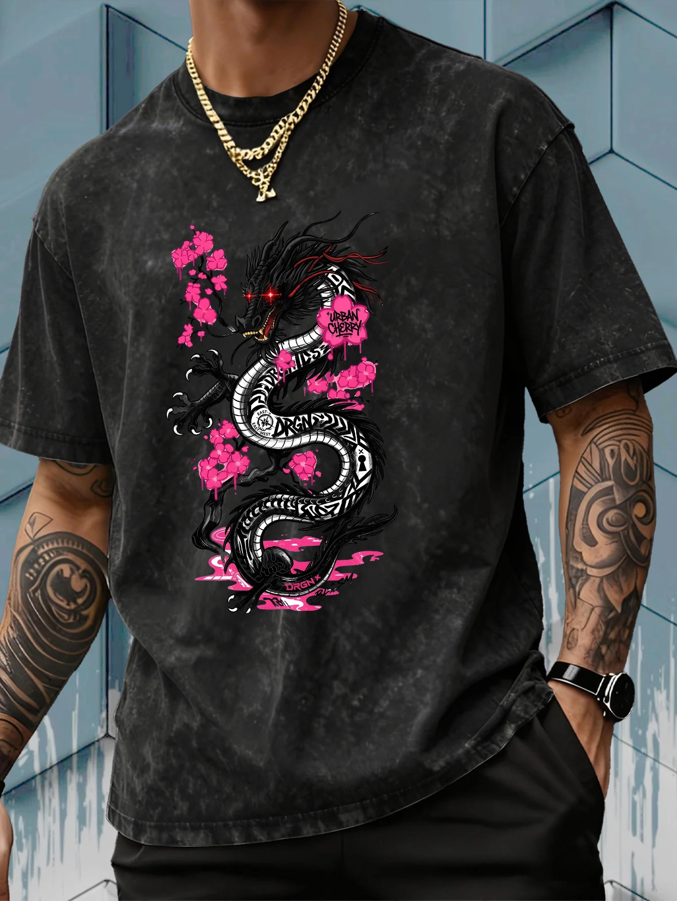 Men's Black Cherry Blossom Dra - đánh giá và giá Acid Wash Vintage Graphic T Shirt